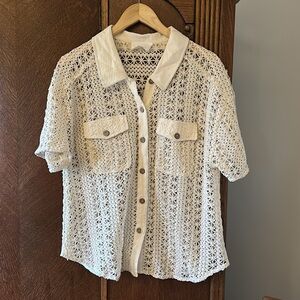 Reign the Label White Crochet Lace Button Down Top